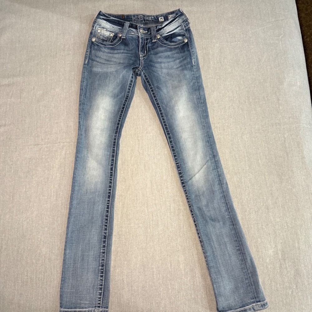 Miss Me Jeans Womens Size 23 Embellished Sequins Rhinestones Bootcut Denim